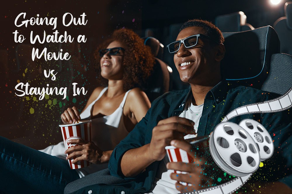 movies happy people watching movie in a movie theater, eating popcorn.
